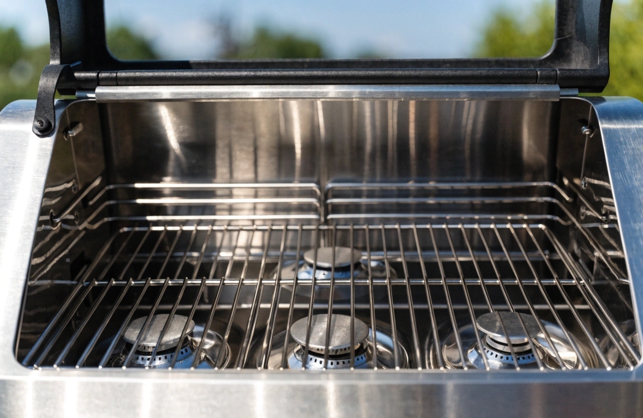 a-close-up-image-of-spotless--shining-bbq-grill-gr Close-up of clean BBQ grill grates after professional deep clean
