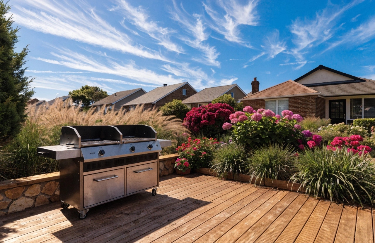 Clean outdoor BBQ entertaining area in a Newcastle suburban backyard