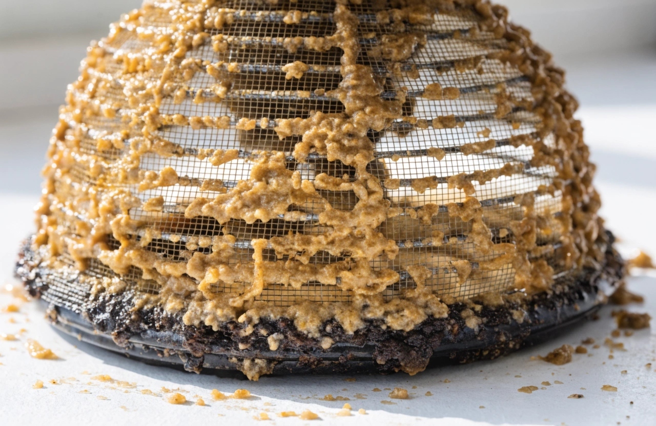 Grease-clogged rangehood filter before professional cleaning Newcastle