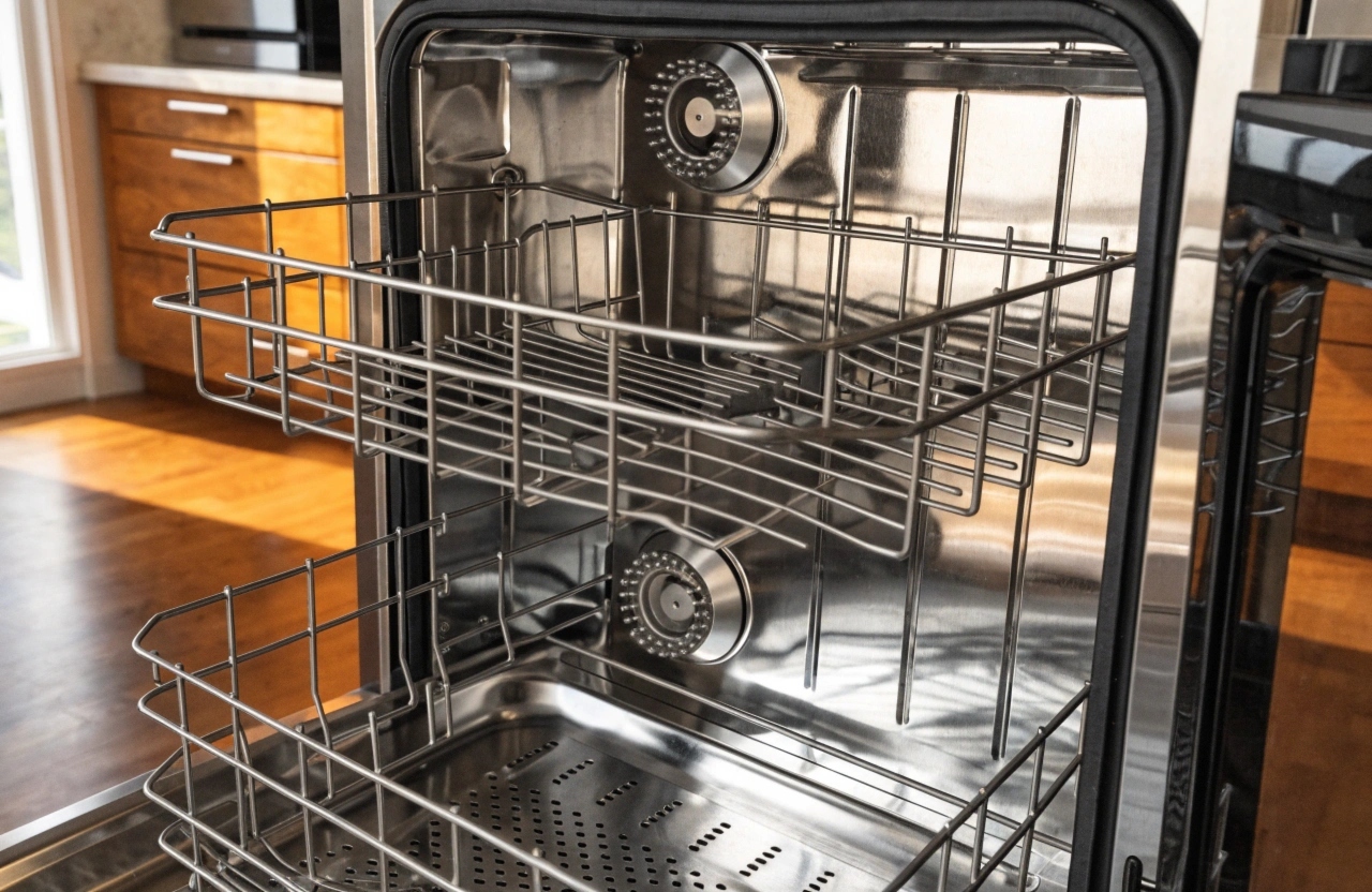 Clean dishwasher interior after professional cleaning service in Newcastle