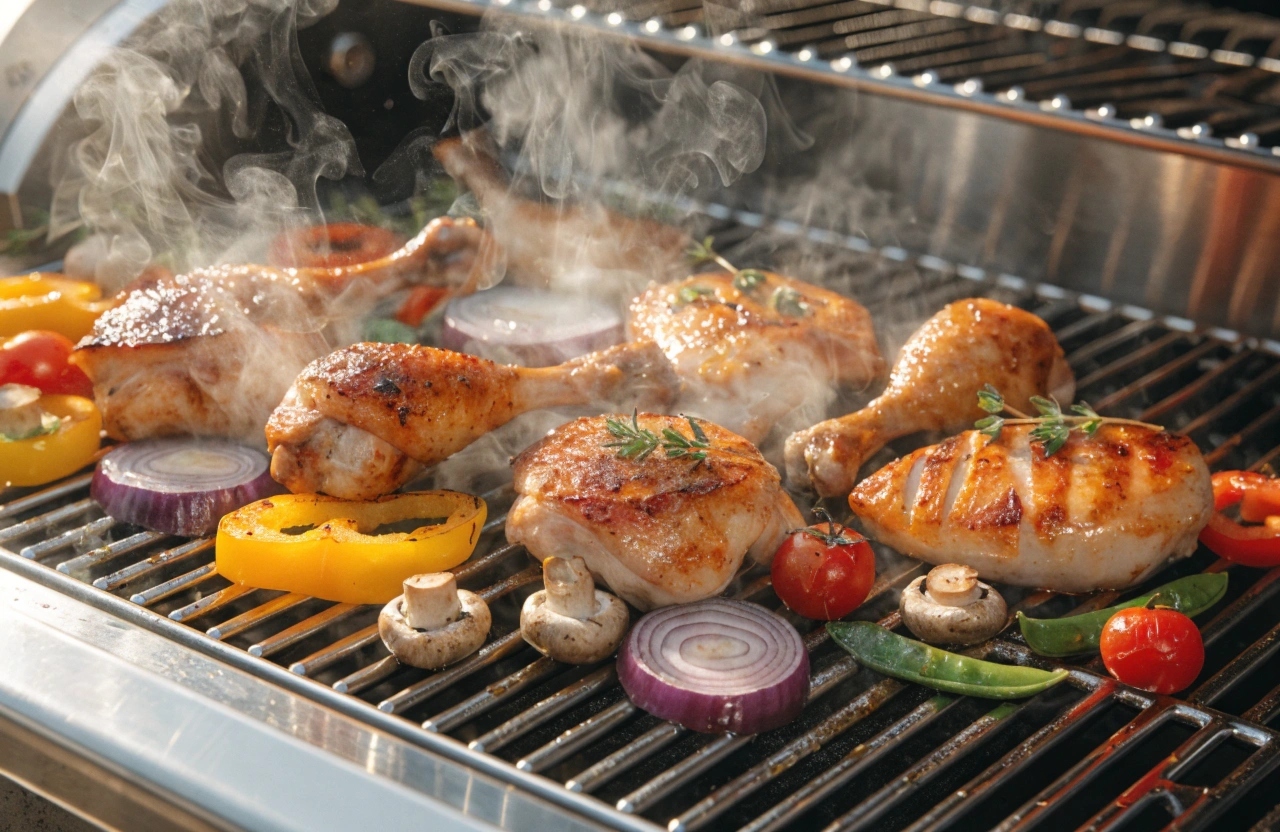 Clean BBQ grates with food grilling after professional BBQ cleaning service