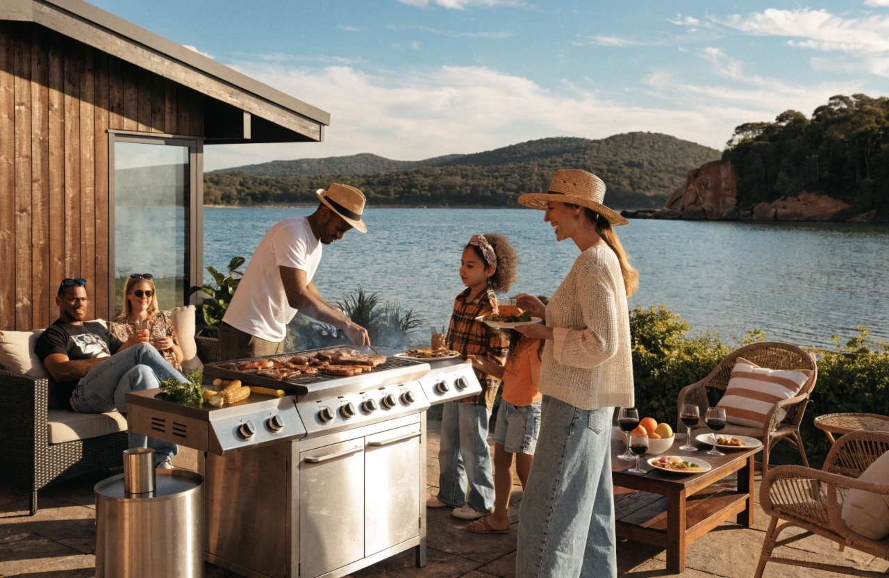Lake Macquarie family entertaining outdoors around a professionally cleaned BBQ