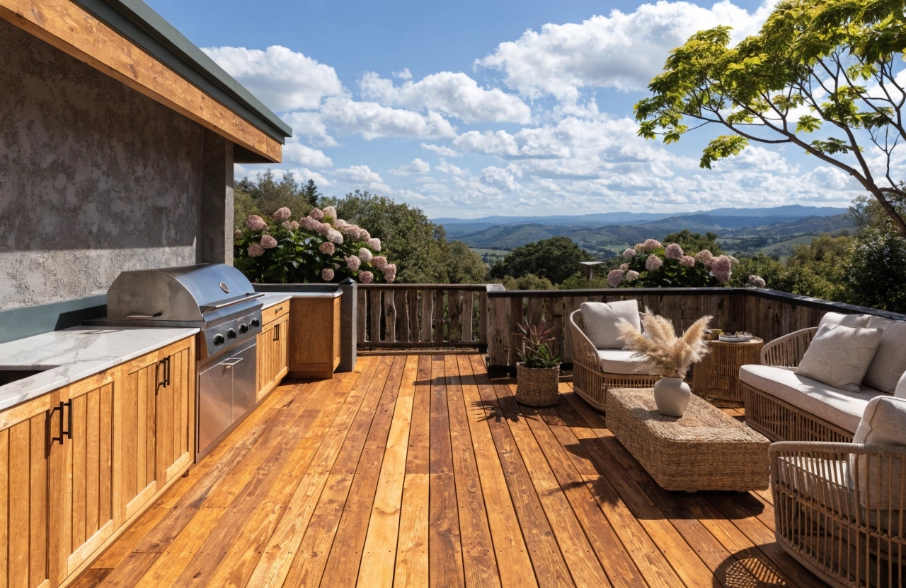 Outdoor entertaining area with built-in BBQ in a Central Coast home